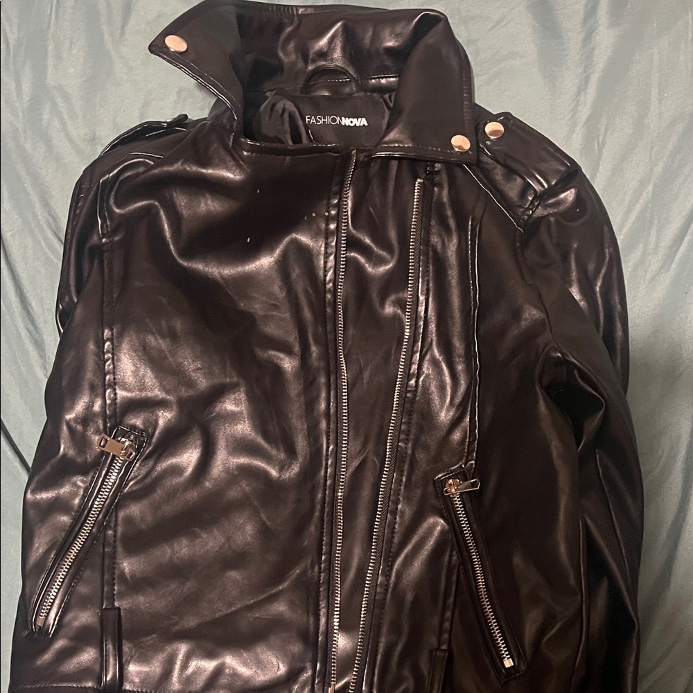 Fashion Nova Dark Brown Leather Jacket